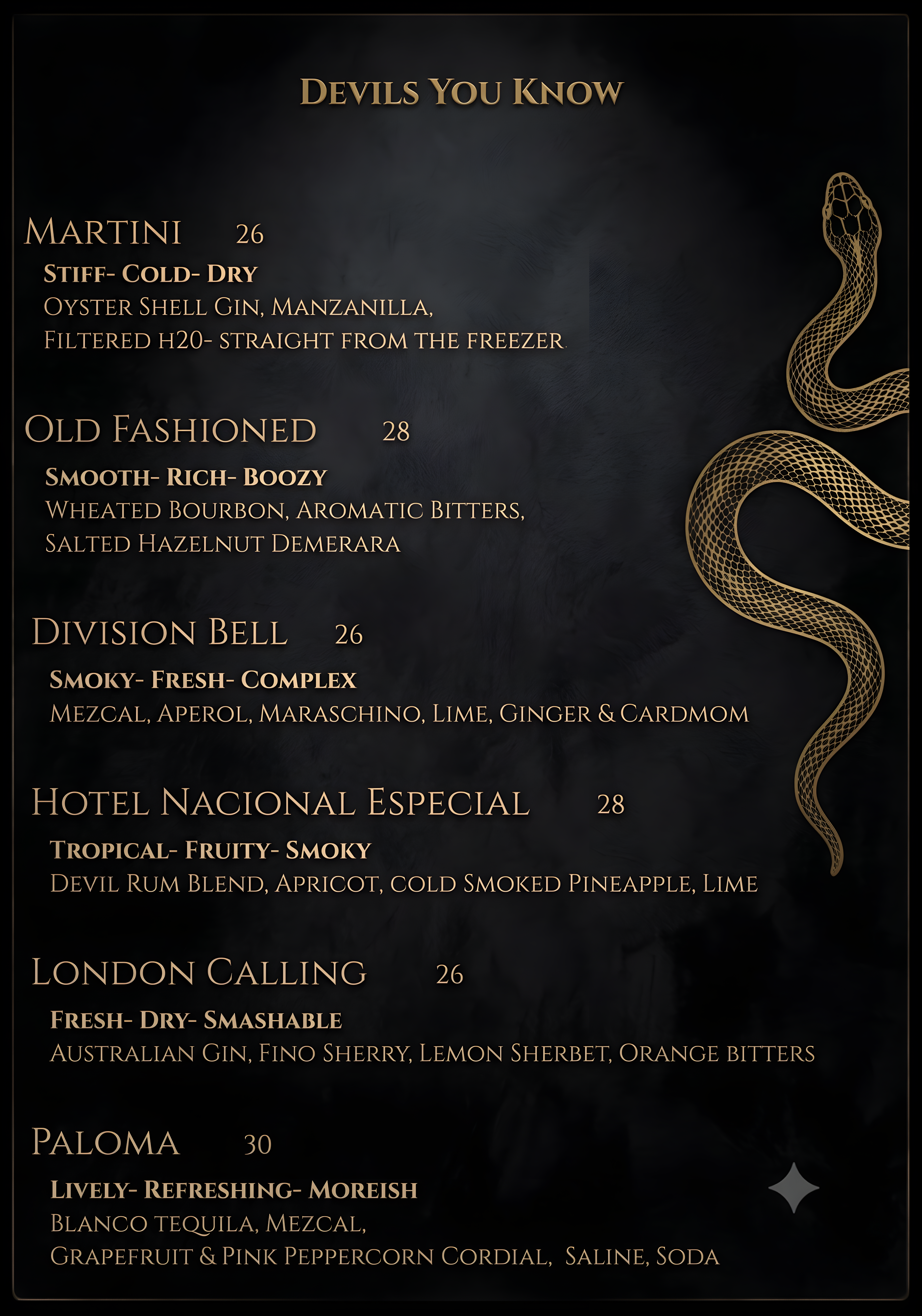 Menu Page 1 - Boilermakers, Tastings & Snacks